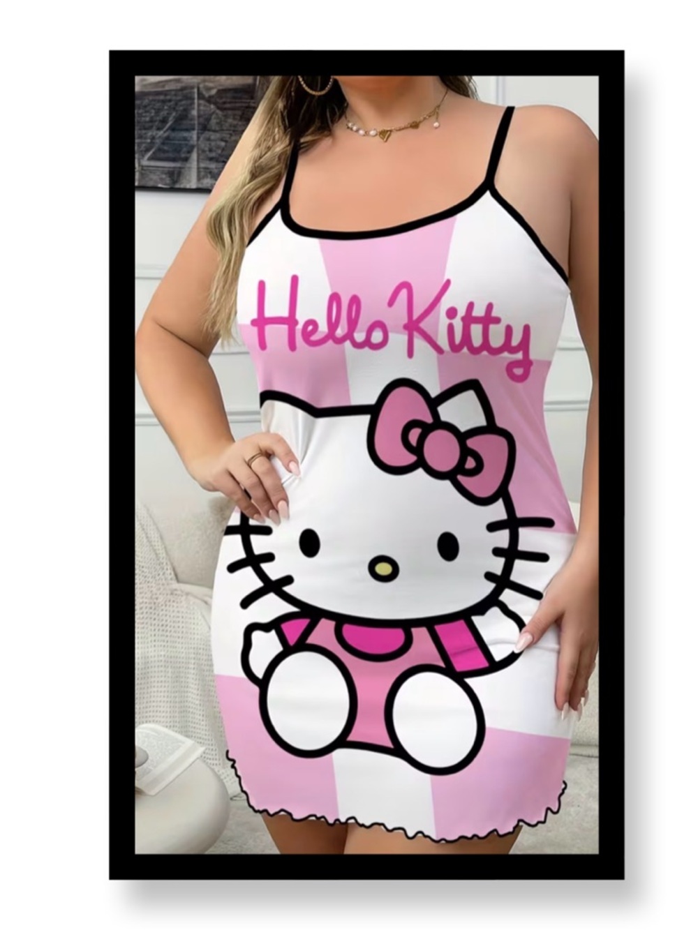 🆕 Hello Kitty Pink & White Spaghetti Strap Chemise